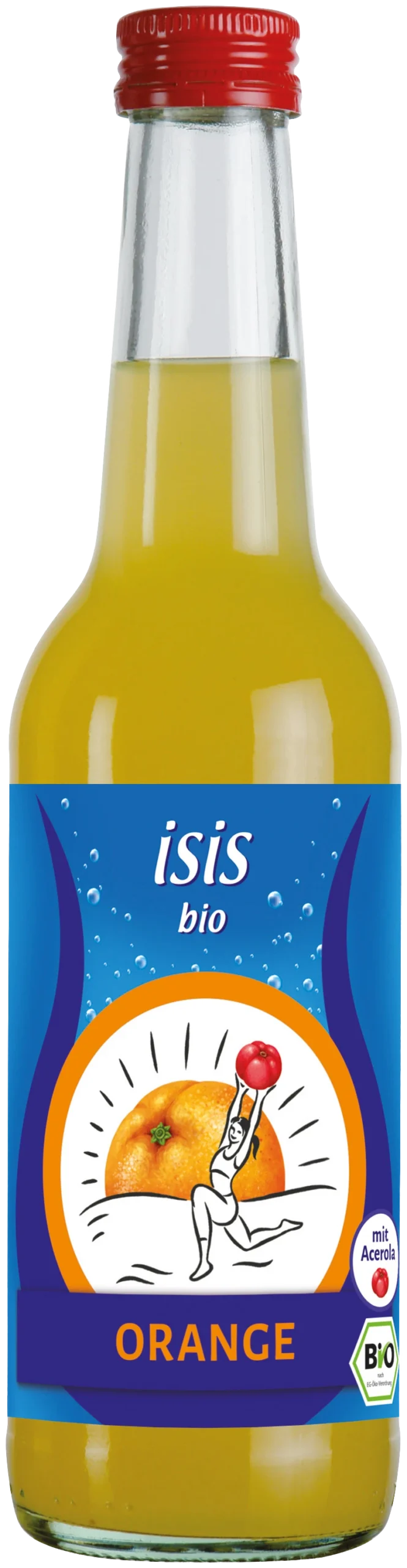 isis bio Orange mit Acerola, koffeinfreie Bio-Orangenlimonade, 0,33-Liter-Glasflasche