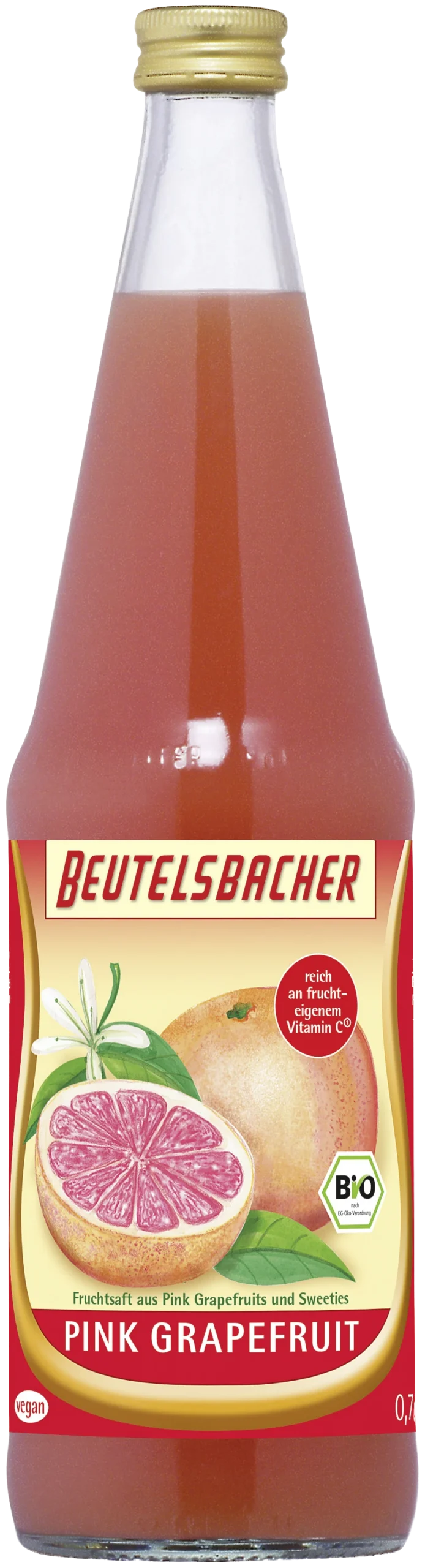 Beutelsbacher Pink Grapefruit Direktsaft aus Pink Grapefruits und Sweeties, Bio, vegan, 0,7-Liter-Glasflasche
