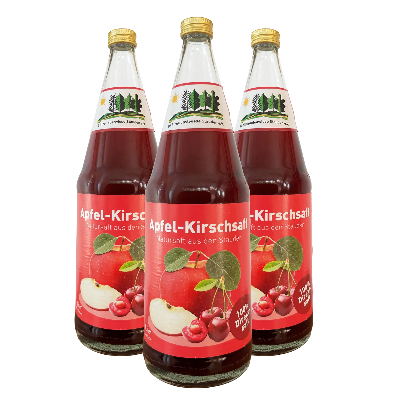 Flaschen von Staudensäfte Sorte Apfel-Kirsche