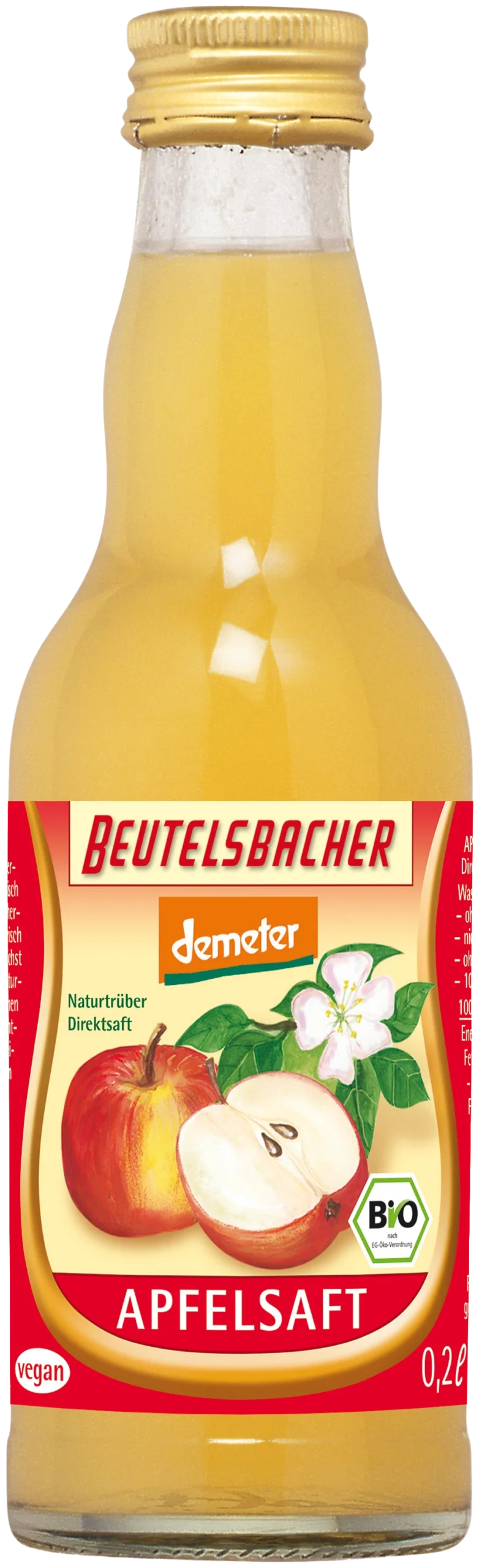 Beutelsbacher Apfelsaft in 0,2 Liter Flaschen erhältlich.