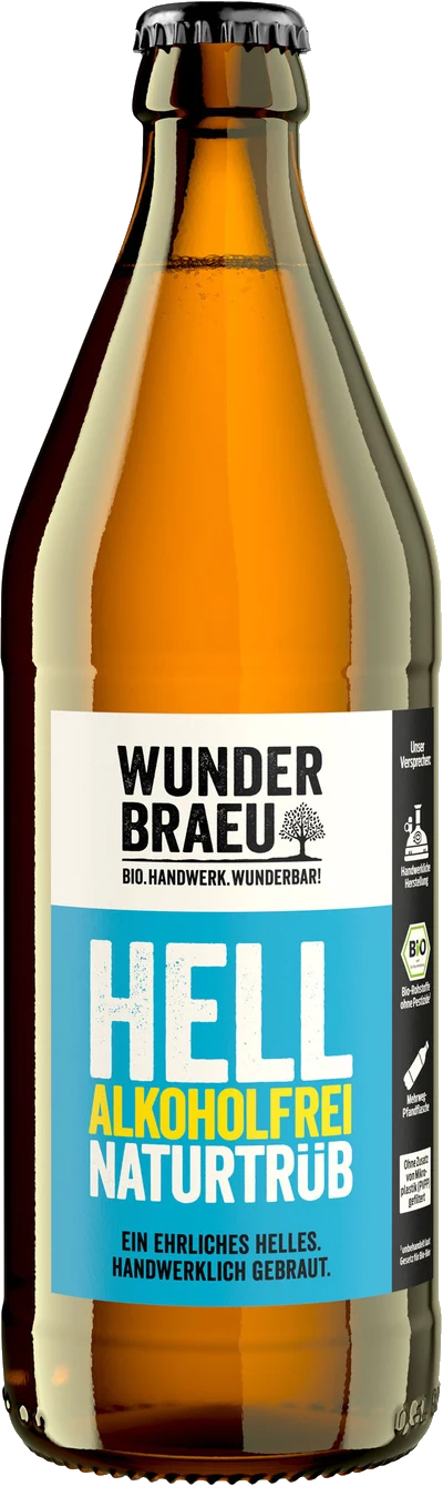 Flasche Bier von Wunderbräu Sorte Hell Alkoholfrei Naturtrüb