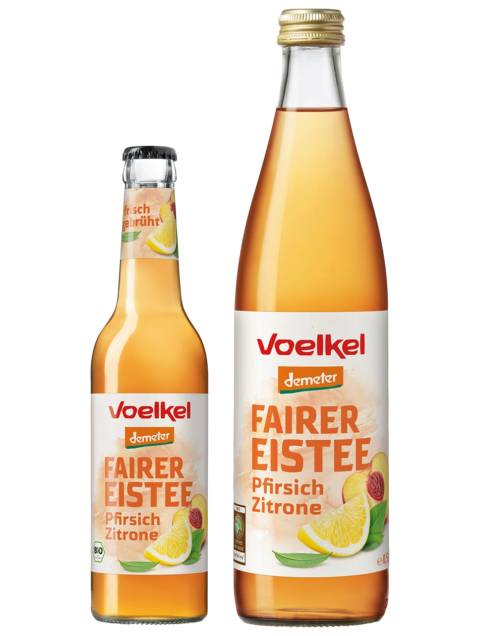 Voelkel Eistee Sorte Pfirsich Zitrone in 1 Liter und 0,33 Liter Flasche