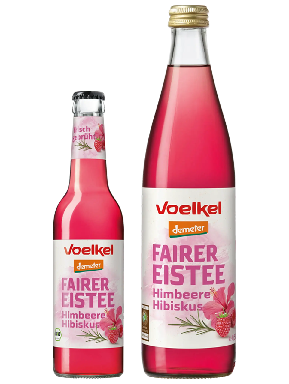 Voelkel Eistee Sorte Himbeere in zwei verschiedenen Größen erhältlich