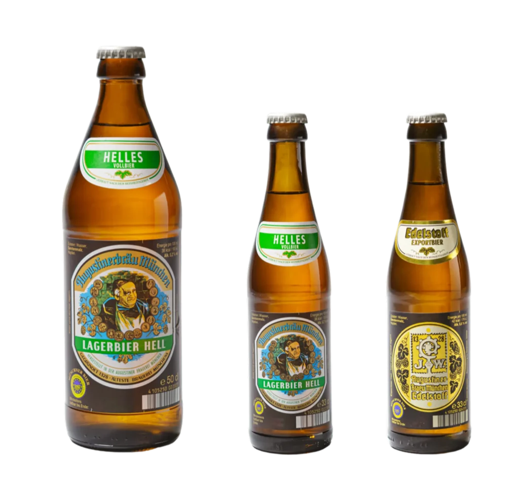 Augustiner Lagerbier Hell und Edelstoff Flaschen
